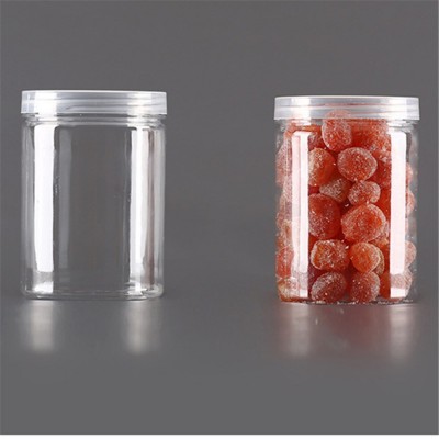 wide mouth bulk clear round animal food packing bottle canned pet cheap plastic biscuit cookie dog treat jar with screw top lids